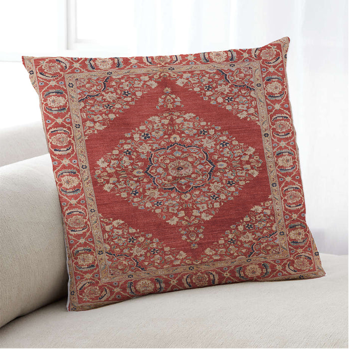 Lifestyle Image of Mid-Century Modern Urban Square Red Throw Pillow, 18 inch by 18 inch, pwurb3138