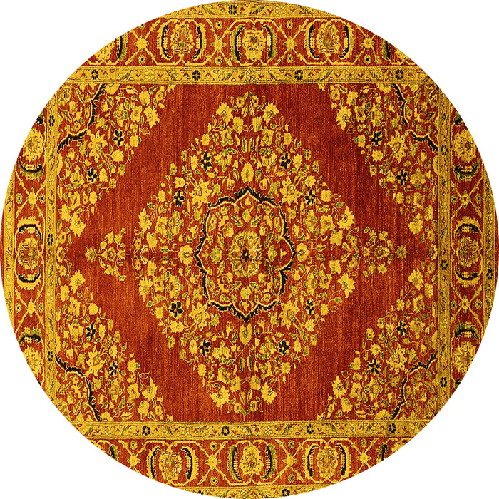 Round Oriental Yellow Industrial Rug, urb3138yw