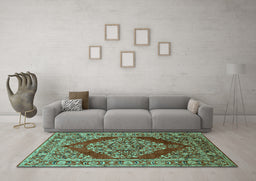Machine Washable Oriental Turquoise Industrial Area Rugs in a Living Room,, wshurb3138turq