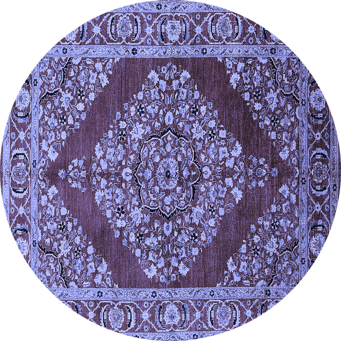 Round Machine Washable Oriental Blue Industrial Rug, wshurb3138blu