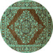 Round Oriental Turquoise Industrial Rug, urb3138turq