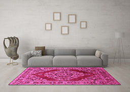 Machine Washable Oriental Pink Industrial Rug in a Living Room, wshurb3138pnk