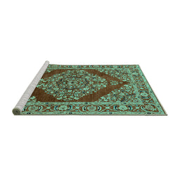 Sideview of Machine Washable Oriental Turquoise Industrial Area Rugs, wshurb3138turq