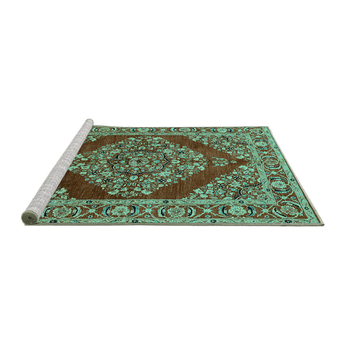 Sideview of Machine Washable Oriental Turquoise Industrial Area Rugs, wshurb3138turq