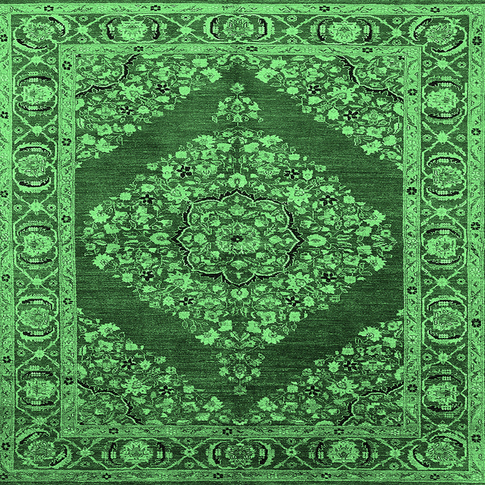 Square Machine Washable Oriental Emerald Green Industrial Area Rugs, wshurb3138emgrn