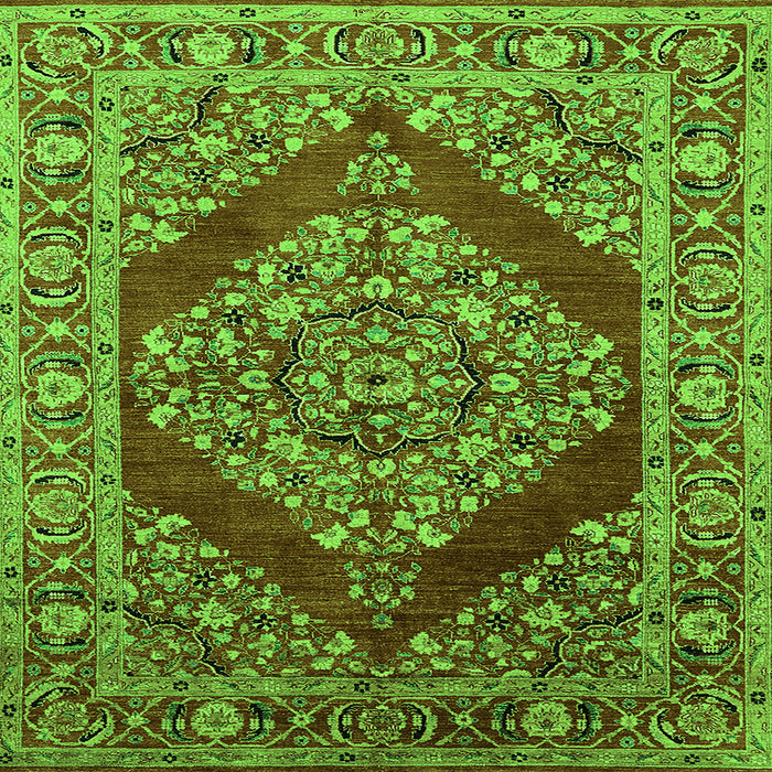 Square Machine Washable Oriental Green Industrial Area Rugs, wshurb3138grn