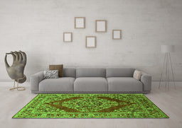 Machine Washable Oriental Green Industrial Area Rugs in a Living Room,, wshurb3138grn