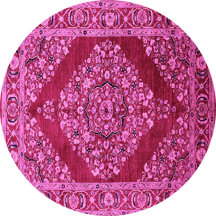 Round Machine Washable Oriental Pink Industrial Rug, wshurb3138pnk