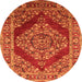 Round Machine Washable Oriental Orange Industrial Area Rugs, wshurb3138org