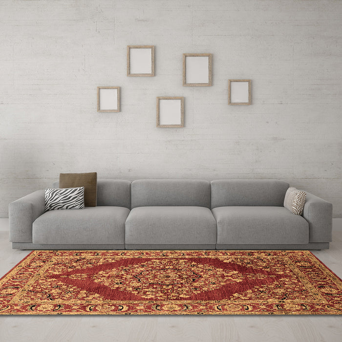 Machine Washable Oriental Brown Industrial Rug in a Living Room,, wshurb3138brn