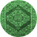 Round Oriental Emerald Green Industrial Rug, urb3138emgrn