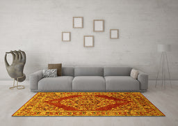 Machine Washable Oriental Yellow Industrial Rug in a Living Room, wshurb3138yw