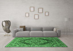 Machine Washable Oriental Emerald Green Industrial Area Rugs in a Living Room,, wshurb3138emgrn
