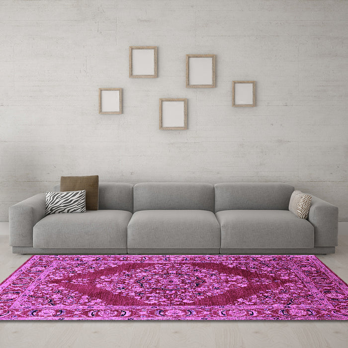Machine Washable Oriental Purple Industrial Area Rugs in a Living Room, wshurb3138pur