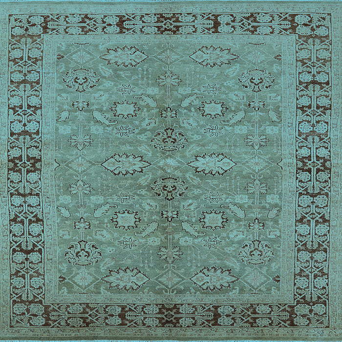 Square Machine Washable Oriental Light Blue Industrial Rug, wshurb3139lblu