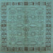 Square Machine Washable Oriental Light Blue Industrial Rug, wshurb3139lblu