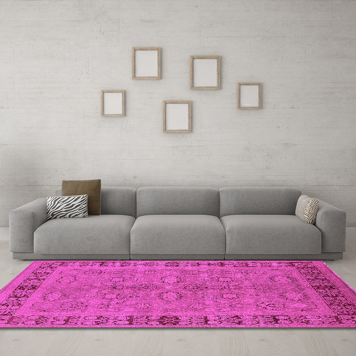 Machine Washable Oriental Pink Industrial Rug in a Living Room, wshurb3139pnk