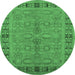 Round Oriental Emerald Green Industrial Rug, urb3139emgrn