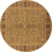 Round Machine Washable Oriental Brown Industrial Rug, wshurb3139brn