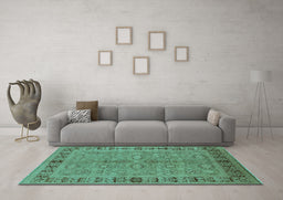 Machine Washable Oriental Turquoise Industrial Area Rugs in a Living Room,, wshurb3139turq