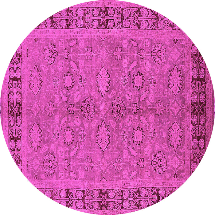Round Machine Washable Oriental Pink Industrial Rug, wshurb3139pnk