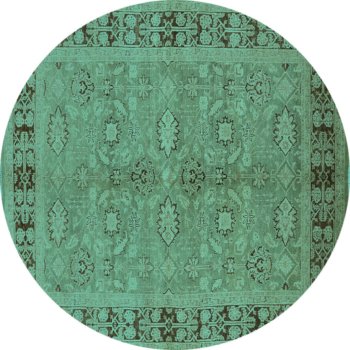 Round Oriental Turquoise Industrial Rug, urb3139turq