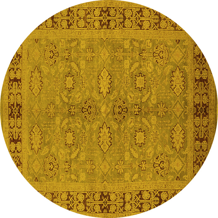 Round Machine Washable Oriental Yellow Industrial Rug, wshurb3139yw