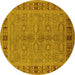 Round Machine Washable Oriental Yellow Industrial Rug, wshurb3139yw