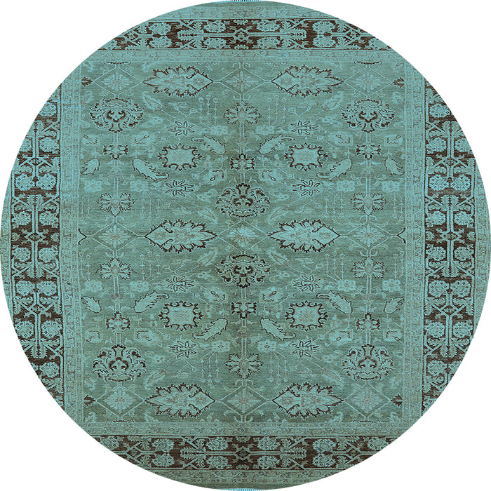 Round Machine Washable Oriental Light Blue Industrial Rug, wshurb3139lblu