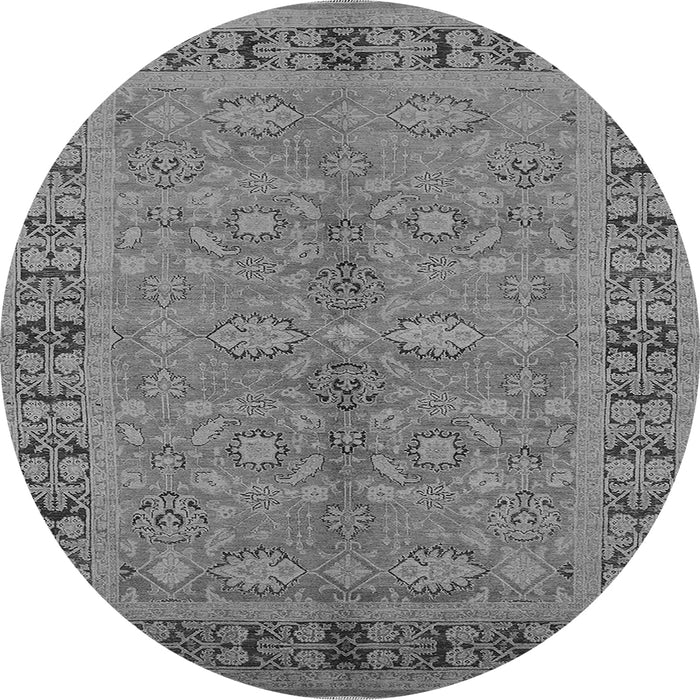 Round Machine Washable Oriental Gray Industrial Rug, wshurb3139gry
