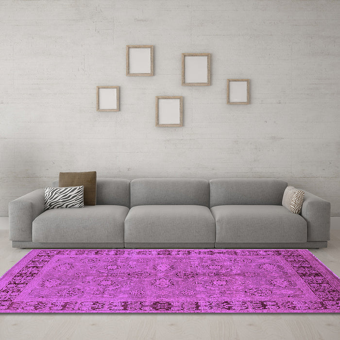 Machine Washable Oriental Purple Industrial Area Rugs in a Living Room, wshurb3139pur