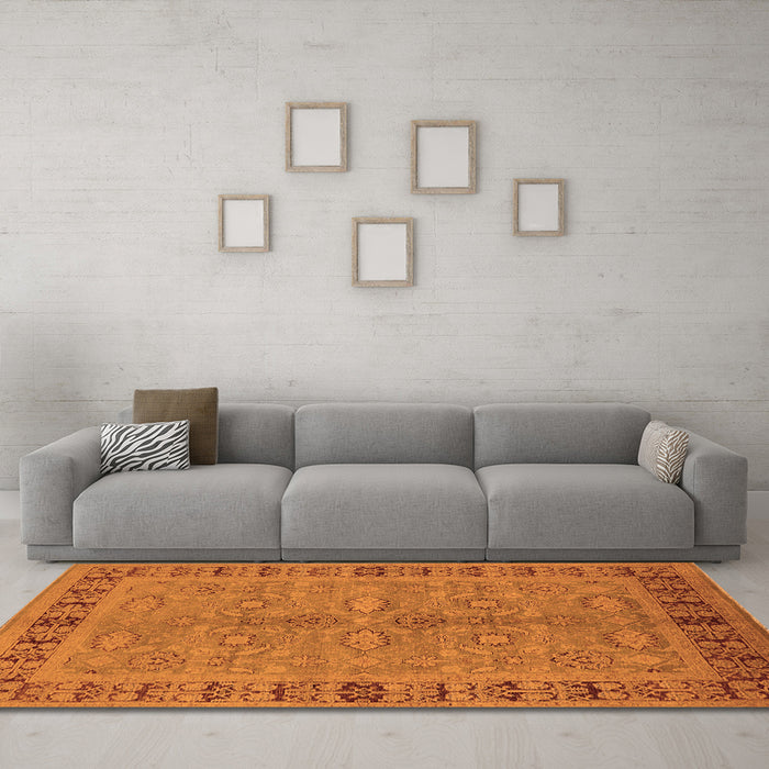Machine Washable Oriental Orange Industrial Area Rugs in a Living Room, wshurb3139org