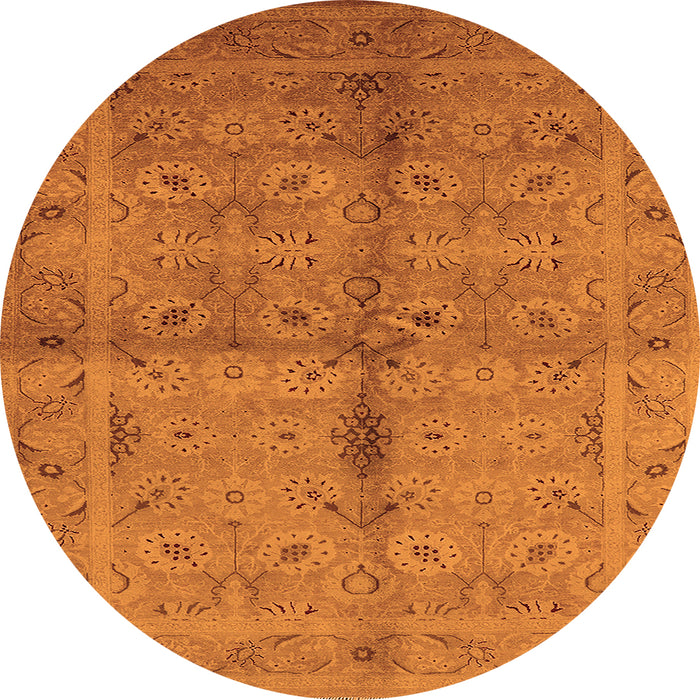 Round Machine Washable Oriental Orange Industrial Area Rugs, wshurb3140org
