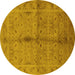 Round Machine Washable Oriental Yellow Industrial Rug, wshurb3140yw