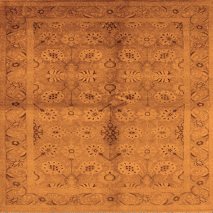 Square Machine Washable Oriental Orange Industrial Area Rugs, wshurb3140org
