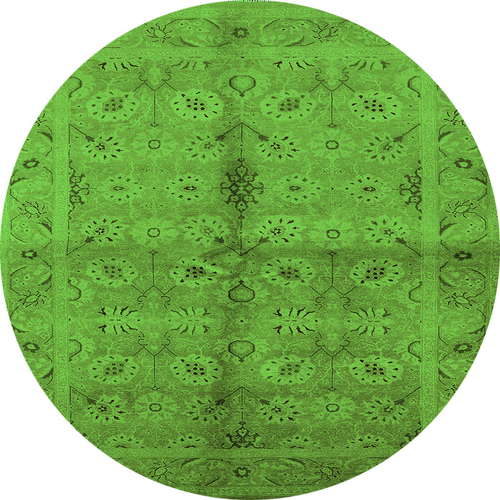 Round Machine Washable Oriental Green Industrial Area Rugs, wshurb3140grn