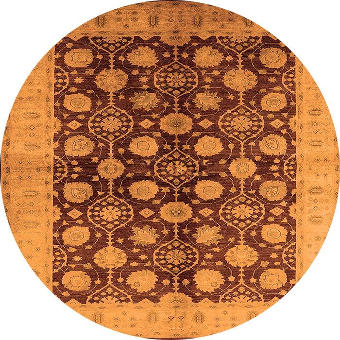 Round Machine Washable Oriental Orange Industrial Area Rugs, wshurb3141org