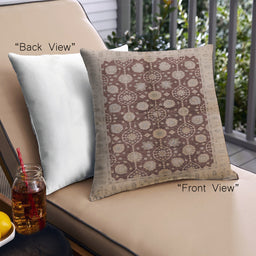 Front View of Mid-Century Modern Urban Square Dark Sienna Brown Throw Pillow, 18 inch by 18 inch, pwurb3141