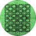 Round Oriental Emerald Green Industrial Rug, urb3141emgrn