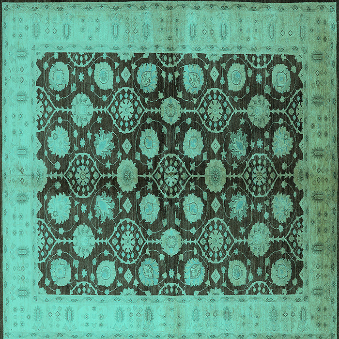 Square Machine Washable Oriental Turquoise Industrial Area Rugs, wshurb3141turq