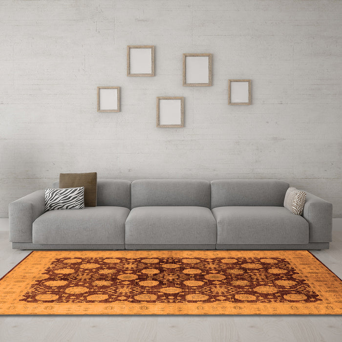 Machine Washable Oriental Orange Industrial Area Rugs in a Living Room, wshurb3141org