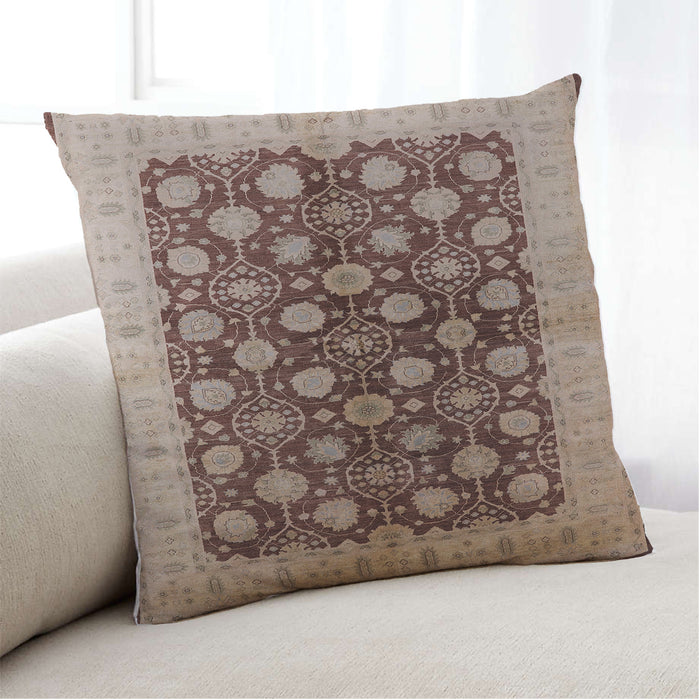 Lifestyle Image of Mid-Century Modern Urban Square Dark Sienna Brown Throw Pillow, 18 inch by 18 inch, pwurb3141