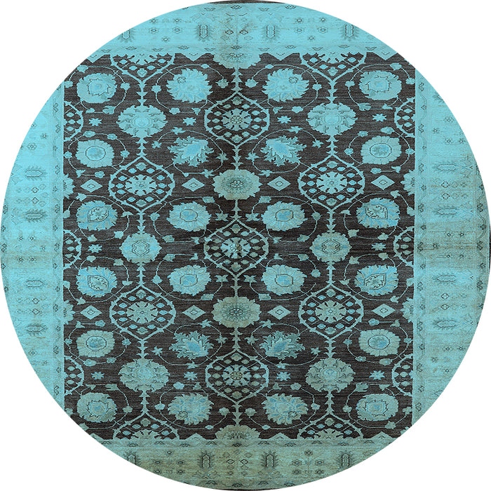 Round Machine Washable Oriental Light Blue Industrial Rug, wshurb3141lblu