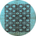 Round Machine Washable Oriental Light Blue Industrial Rug, wshurb3141lblu