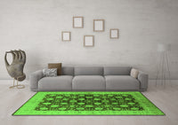 Machine Washable Oriental Green Industrial Rug, wshurb3141grn