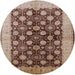 Round Mid-Century Modern Dark Sienna Brown Oriental Rug, urb3141