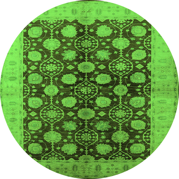 Round Machine Washable Oriental Green Industrial Area Rugs, wshurb3141grn