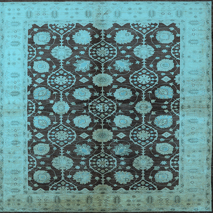 Square Machine Washable Oriental Light Blue Industrial Rug, wshurb3141lblu