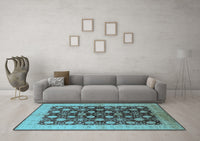 Machine Washable Oriental Light Blue Industrial Rug, wshurb3141lblu