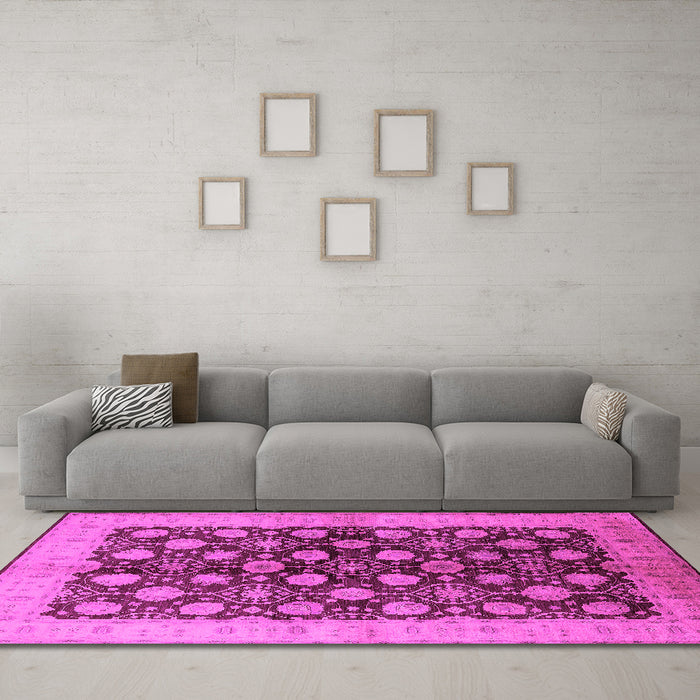 Machine Washable Oriental Pink Industrial Rug in a Living Room, wshurb3141pnk